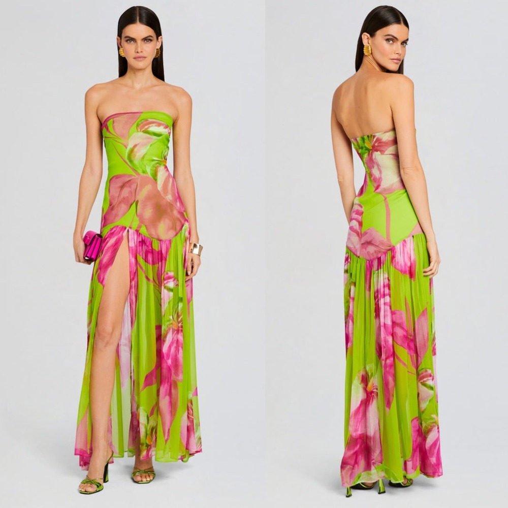 NWT Retrofete Strapless Green and Pink Dress